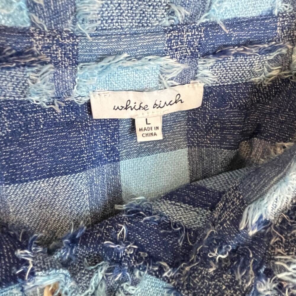 White Birch Jacket Crop Top Large Blue Patchwork Plaid Eyelash Button Up - Picture 8 of 10